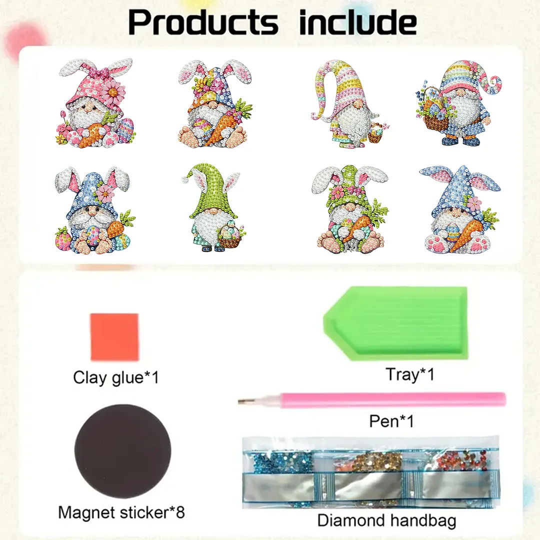 8pcs Easter Goblin Bunny 2D Acrylic DIY Diamond Painting Magnetic Refrigerator Sticker Set Special-Shaped Diamond Fridge Magnet Refrigerator Sticker Crystal Art Craft for Adults Home Decors