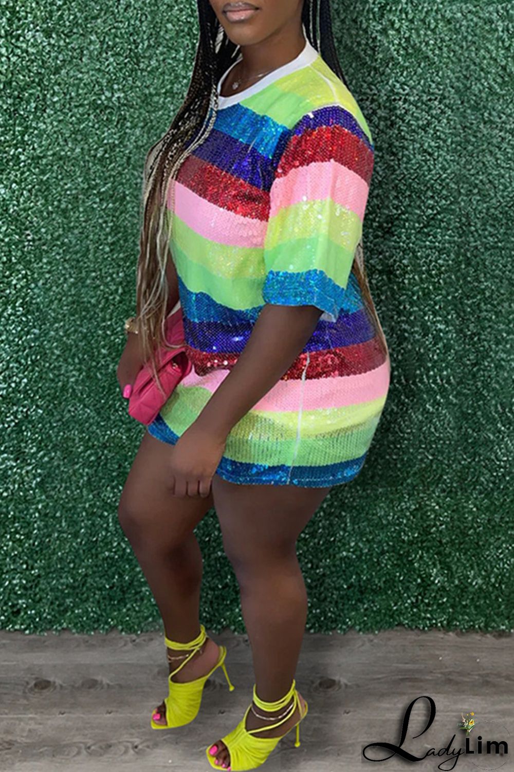 Stripe Fashion Casual Patchwork Sequins O Neck A Line Dresses