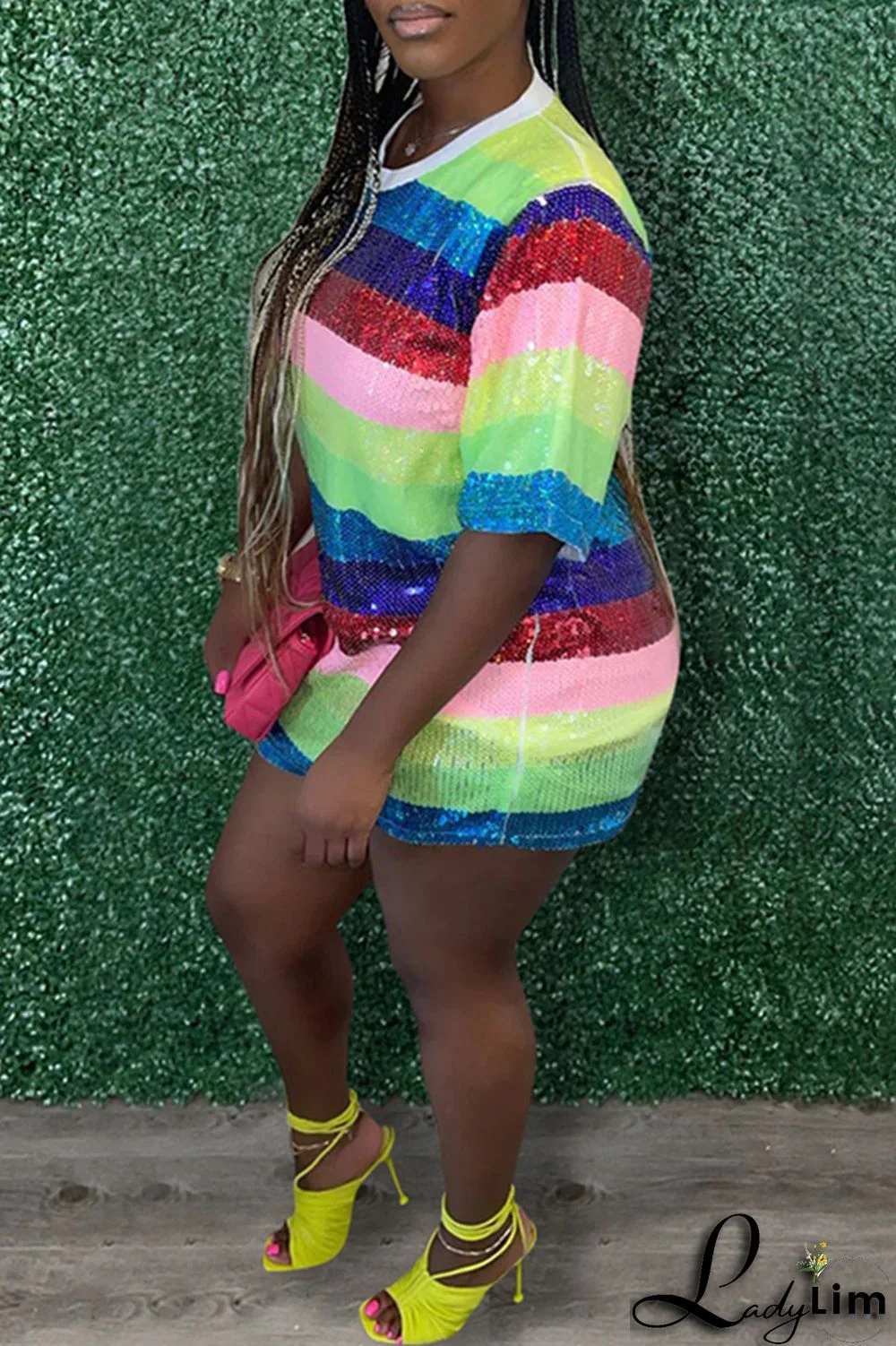 Stripe Fashion Casual Patchwork Sequins O Neck A Line Dresses