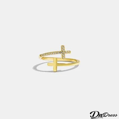 Zircon 925 Sterling Silver Double Cross Bypass Ring