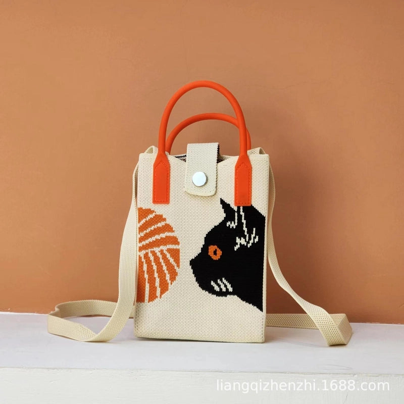 Women’s Polyester Cartoon Cute Square Hidden Buckle Shoulder Bag Handbag Crossbody Bag