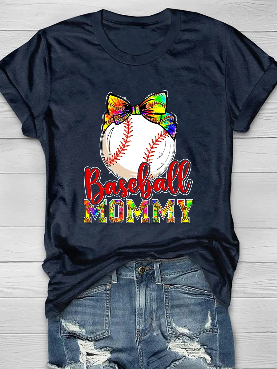 Baseball Mommy Tie Dye Print Short Sleeve T-Shirt