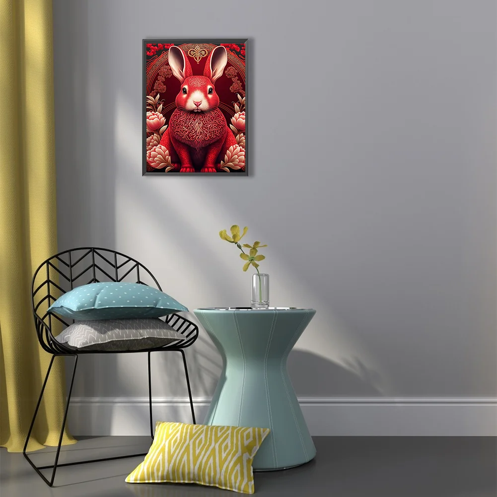 Full Round Diamond Painting 30*40cm - Red Golden Rabbit