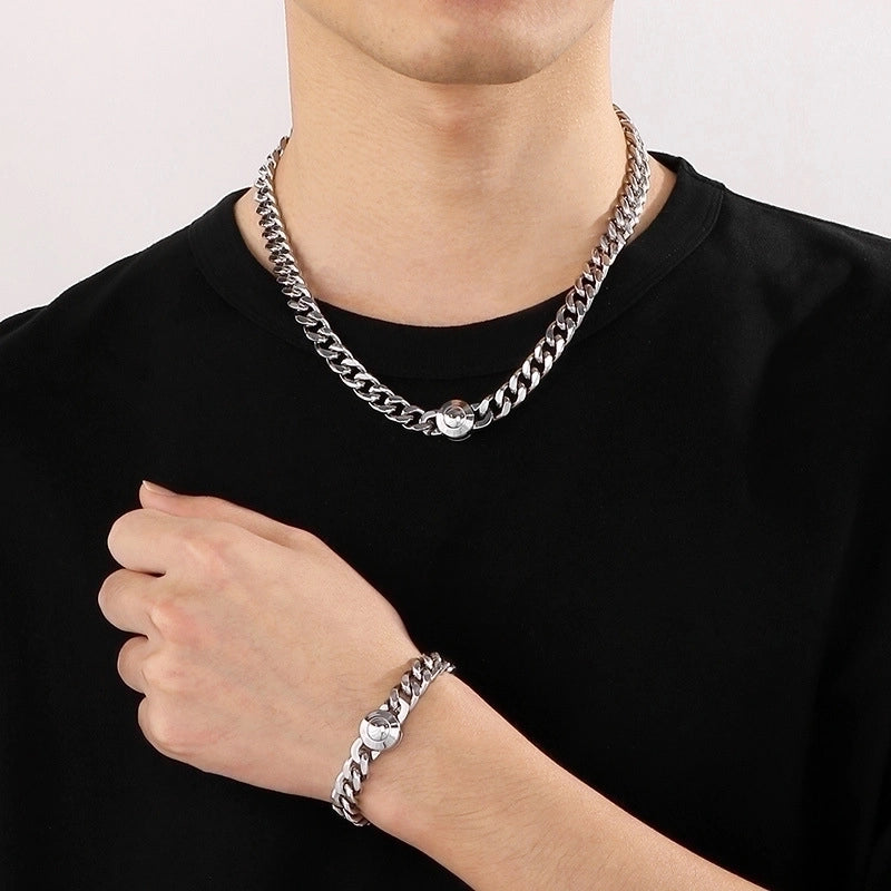 Titanium Steel 18K Gold Plated Hip-Hop Inlay Geometric Rhinestones Bracelets Necklace