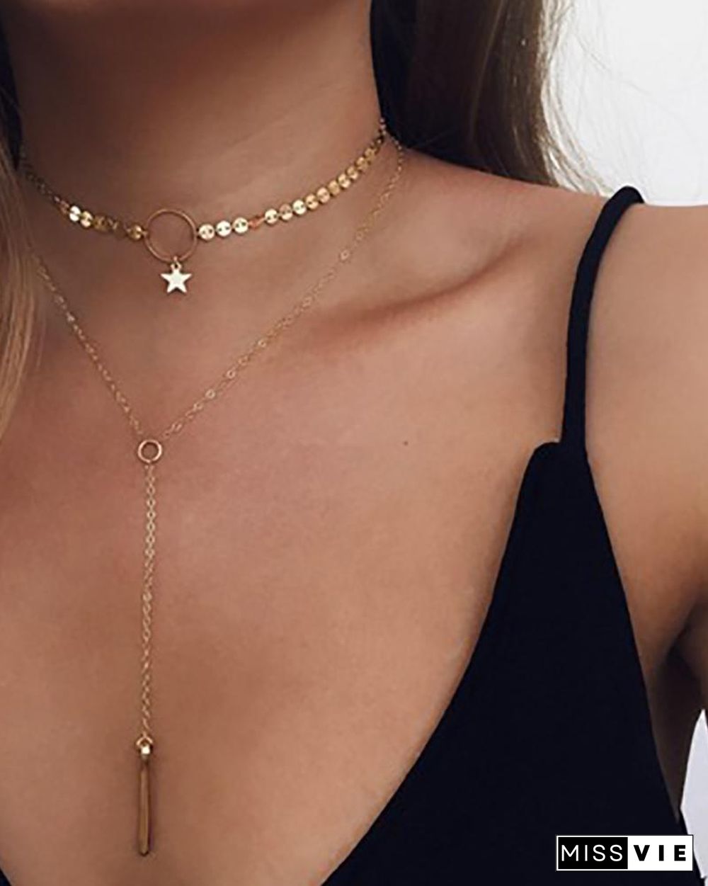 2PCS Disc Pattern Star Tassel Pendant Necklace