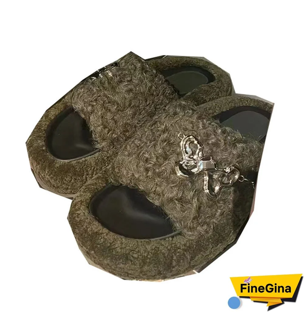 Women's Casual Solid Color Butterfly Open Toe Flat Sole Plush Slippers