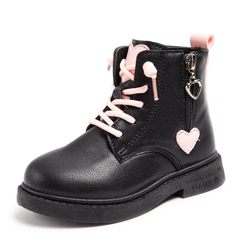 Christmas Gift Platform Boots for Kids Girls Booties Waterproof Leather Shoes Children Fashion Boots British Style Love Design Girl Shoes