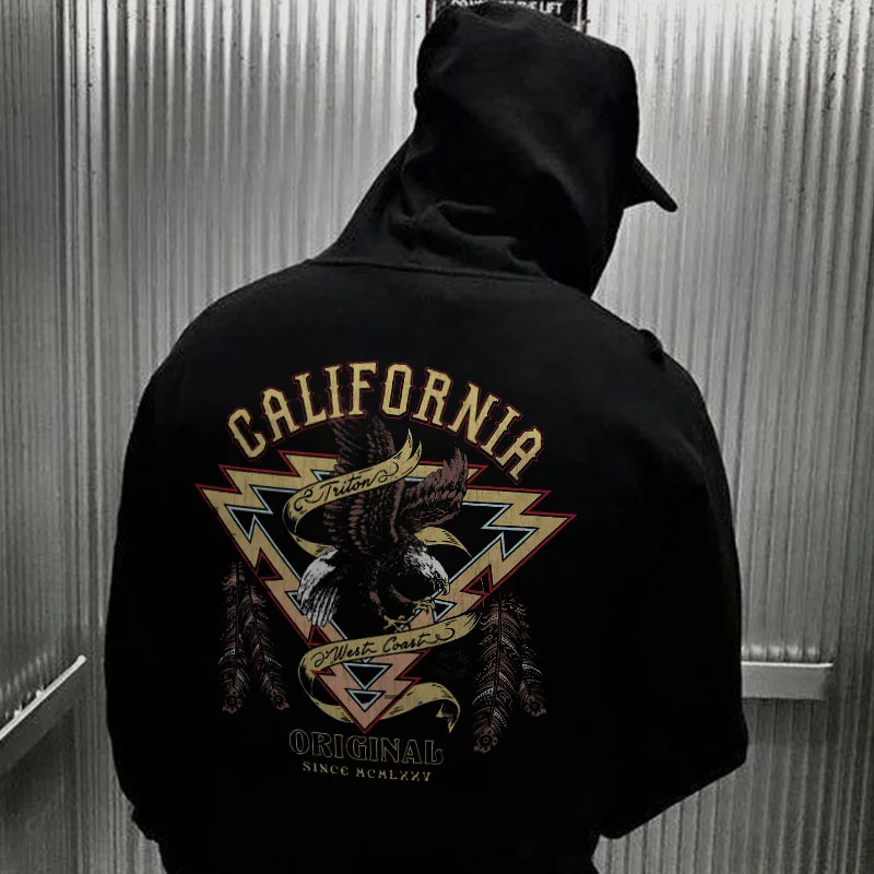 CALIFORNIA ORIGINAL Eagle Triangle Casual Black Print Hoodie