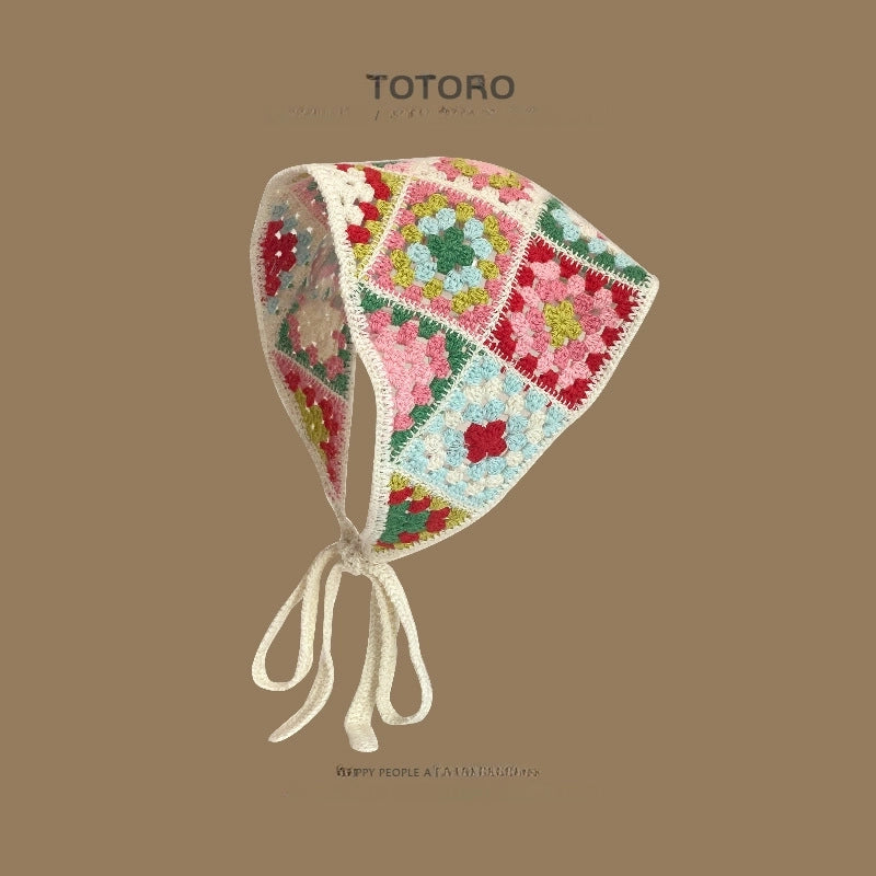 French Retro Turban Women’s Triangle Scarf Hair Belt Spring And Summer Travel Sweet Cute Handmade Crochet Artistic Style Baotou Hat