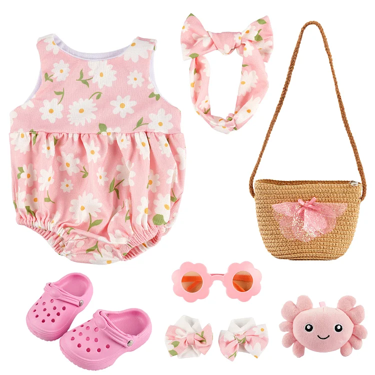 17"-20" Cool Summer Floral Set 7 Pieces for Reborn Baby Accessories