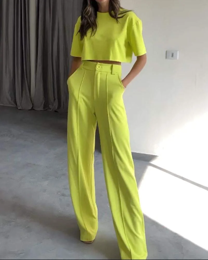 Simple Casual T-shirt Suit Pants Set