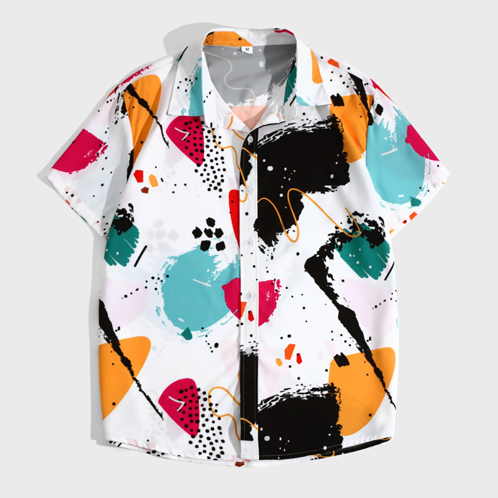 Graffiti Print Casual White Short Sleeve Hawaiian Shirts