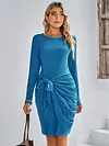 Fashion Round Neck Long Sleeve Solid Color Dress