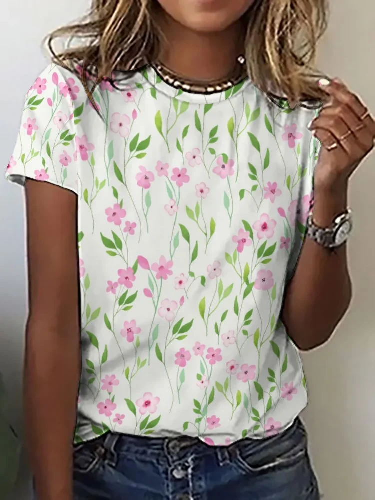 Style & Comfort for Mature Women Printed Short Sleeve Casual T-shirt for  Women and Men Unisex Pattern Floral, Green, Pink