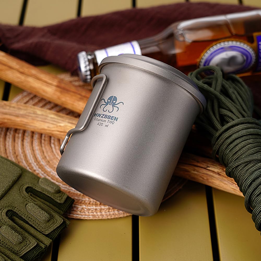 450ml Titanium Cup with Foldable Handles Lightweight Water Cup for ...
