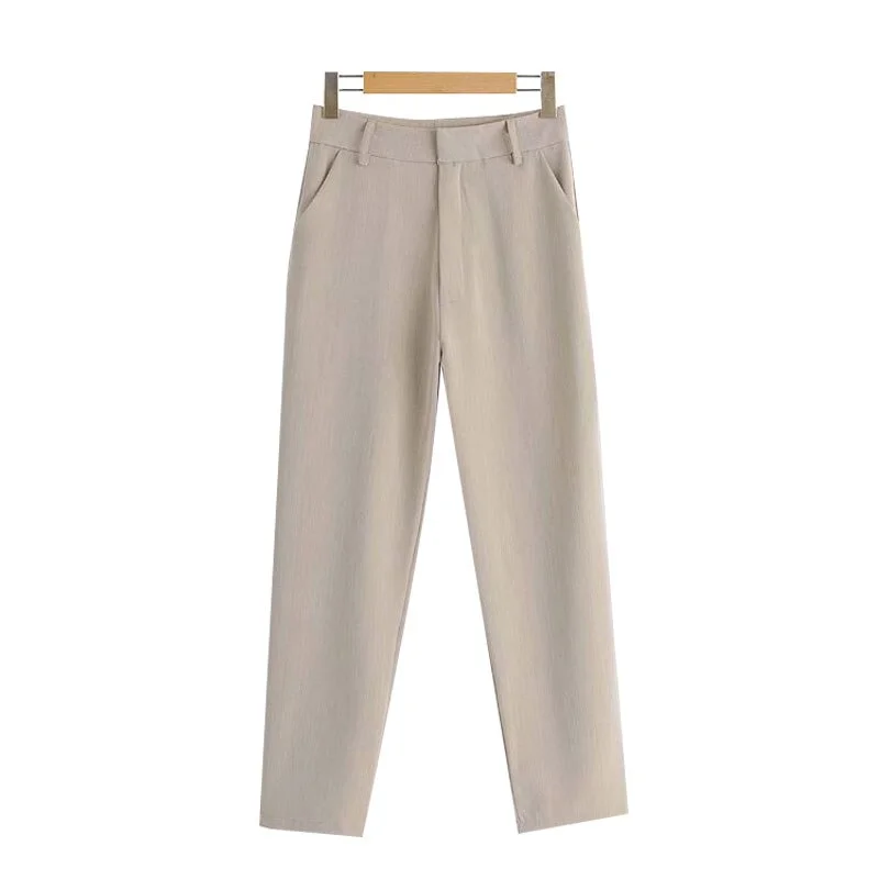 TRAF Women Chic Fashion Office Wear Side Pockets Pants Vintage High Waist Zipper Fly Female Ankle Trousers Pantalones