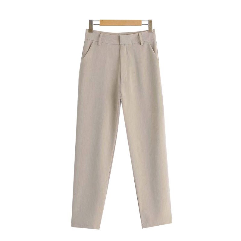 TRAF Women Chic Fashion Office Wear Side Pockets Pants Vintage High Waist Zipper Fly Female Ankle Trousers Pantalones