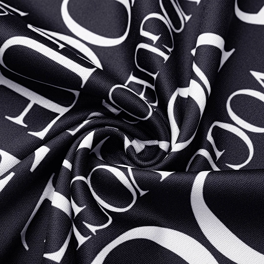 College Print Split Joint Loose High Waist Wide Leg Full Print Bottoms