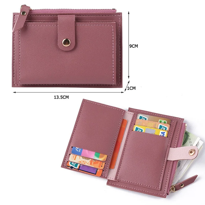 Men Women Fashion Solid Color Credit Card ID Card Multi-slot Card Holder Casual PU Leather Mini Coin Purse Wallet Case Pocket