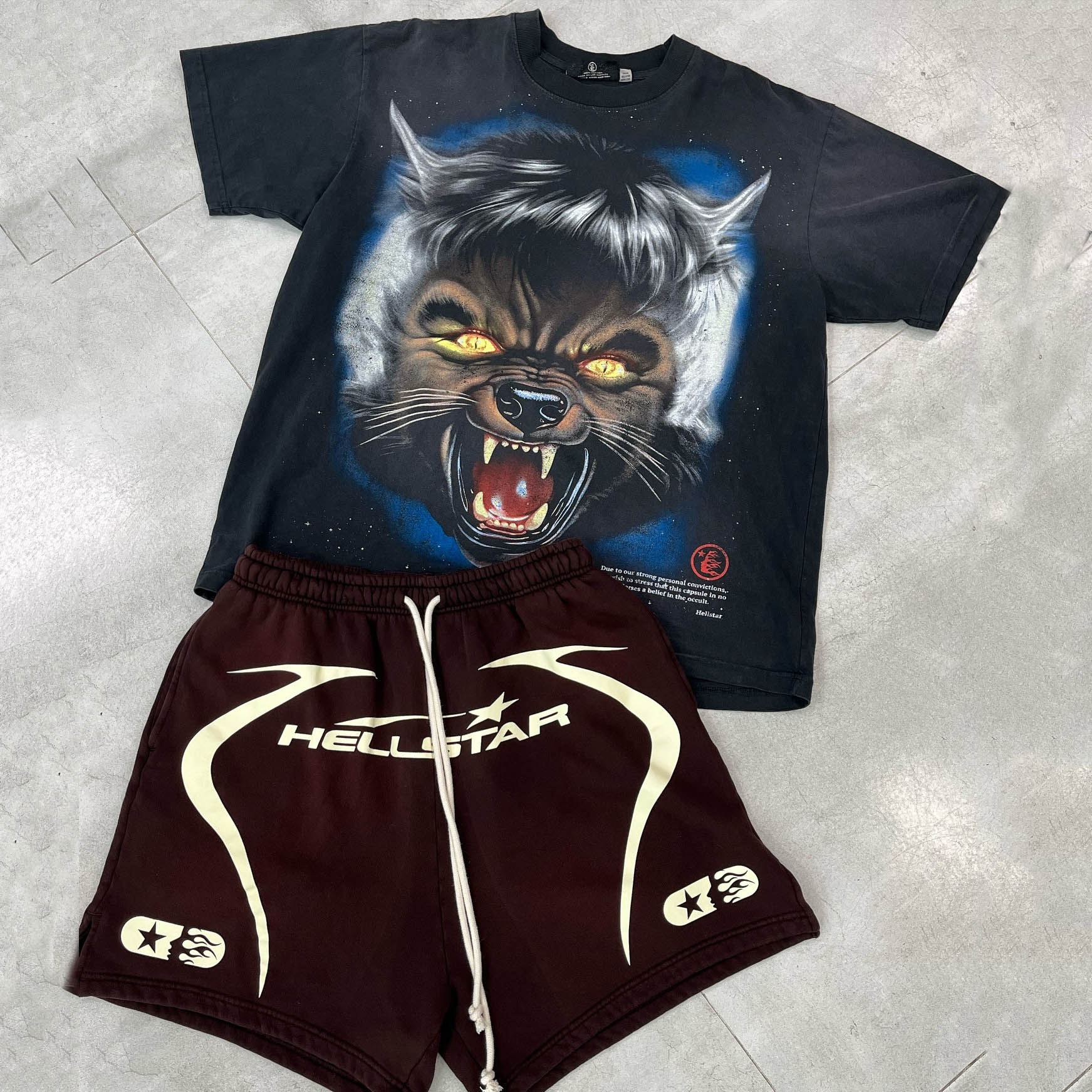 Hellstar Black Panther Graffiti T-Shirt And Shorts Co-Ord