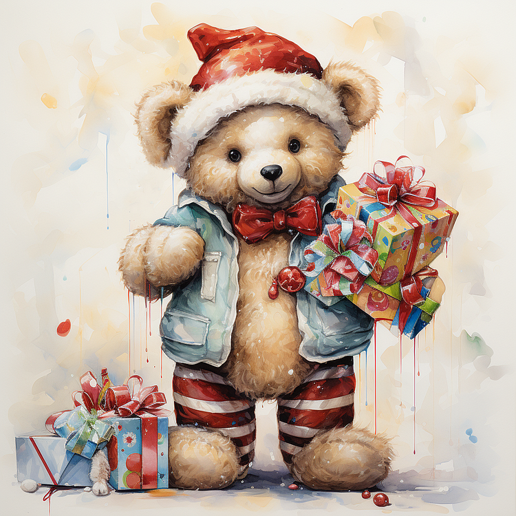 Christmas Cute Teddy Bears 40*40CM(Canvas) Diamond Painting gbfke