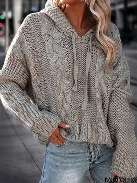 Plain Long Sleeve Hoodie Casual Sweater