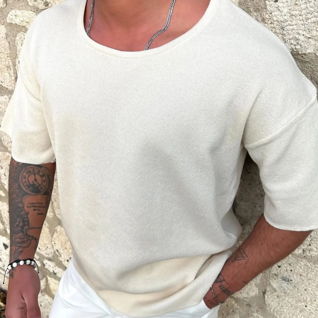 Knitted 3/4 Sleeve T-Shirt-inspireuse