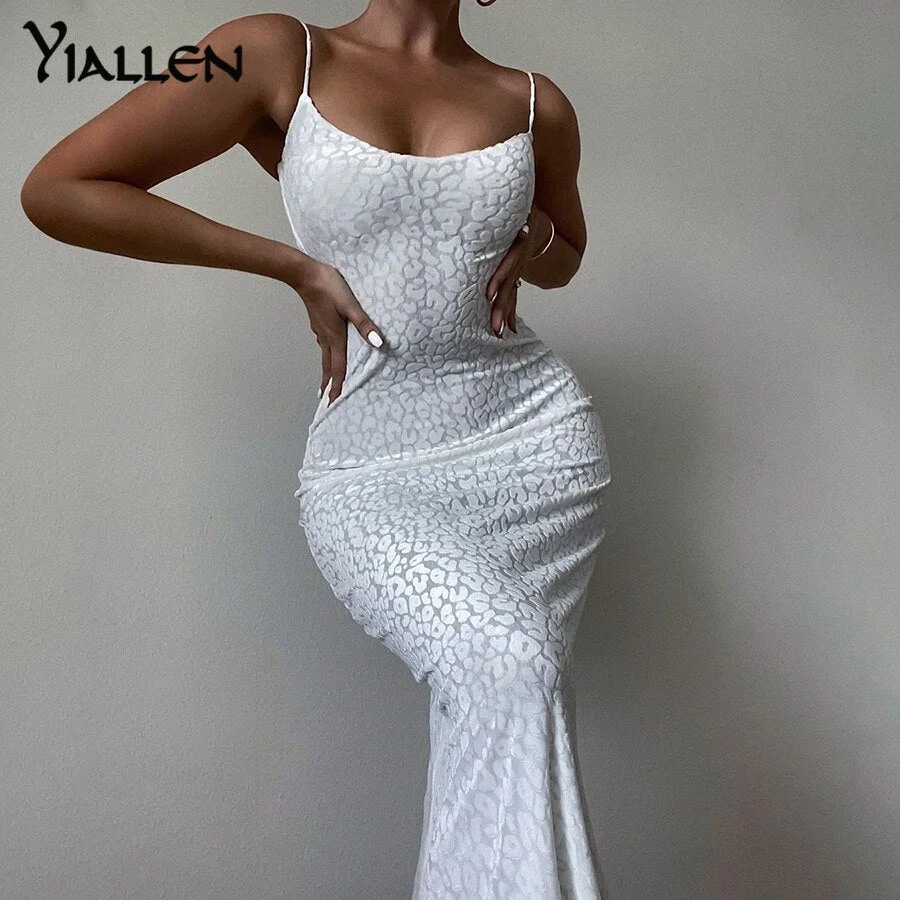 Yiallen Autumn Fashion Sexy Mesh Sling Dress 2021 New Women Elegant Sleeveless Streetwear Party Long Dresses Lady Hot