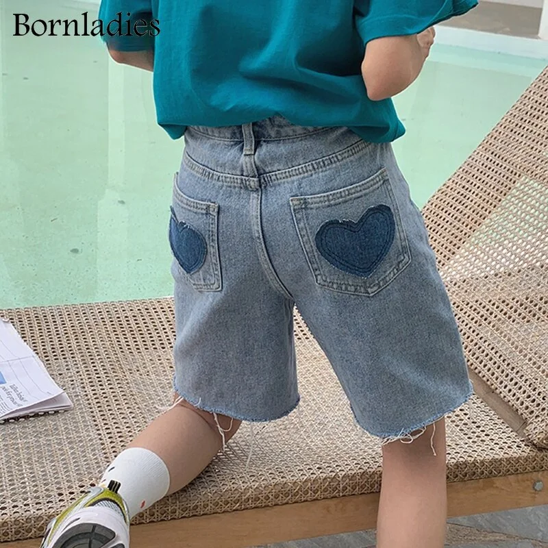 Bornladies Women Short Jeans Summer Streetwear High Waist Half Length Denim Trousers Casual Vintage Baggy Straight Short Pants