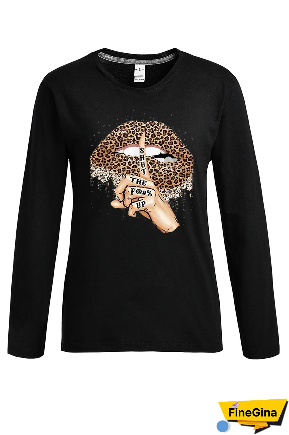 White Street Lips Printed Patchwork O Neck Tops