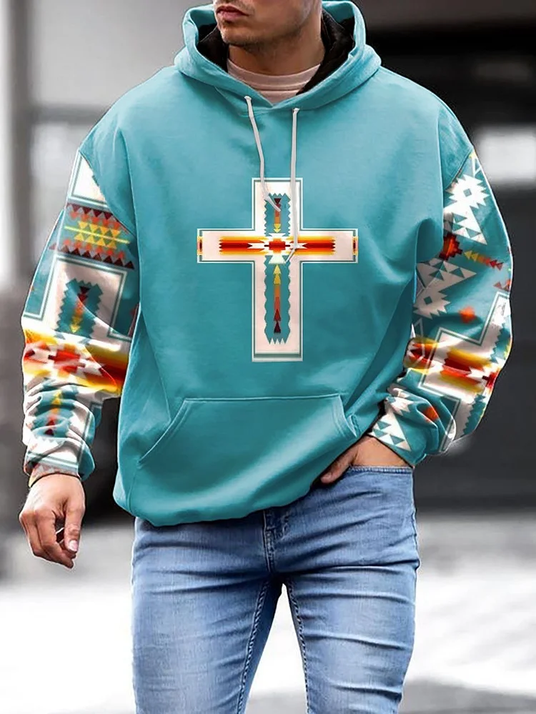 Men's Christian Cross Printed Trendy Fashion Hoodie