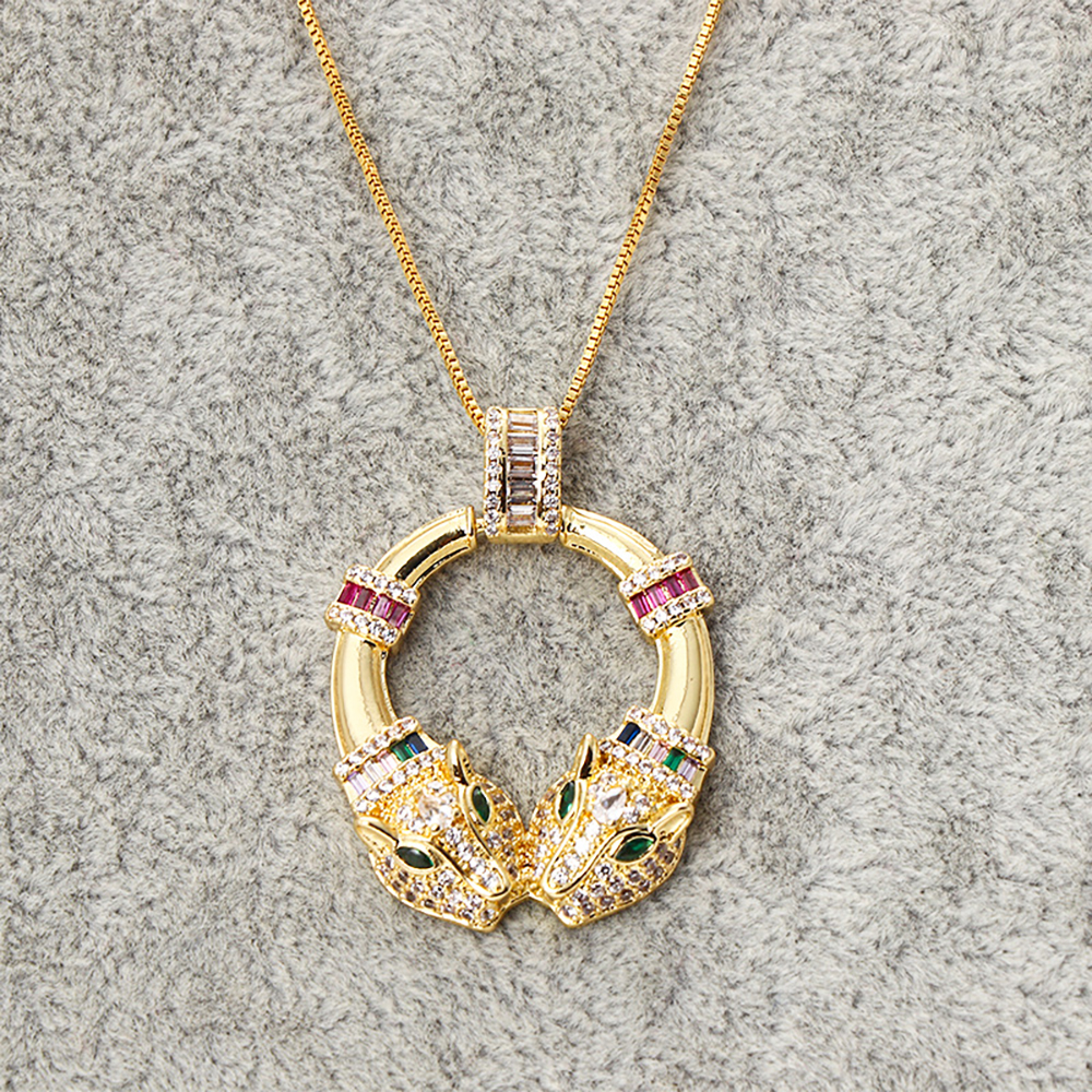 Two-Headed Leopard Iced Out Baguette CZ Stone Pendants
