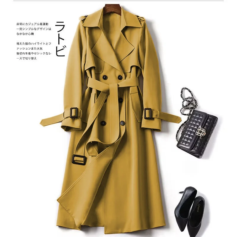 Woherb Woherb Women In The Long 2024 Spring And Autumn New Korean Version Of Large Size Small Popular British Wind Coat Over The Knee Coat-Outfit Ideas