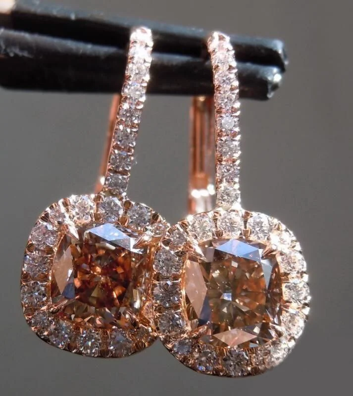 Dainty Female Champagne Crystal Earrings Charm Gold Color Small Clip Earrings For Women Elegant Square Zirconia Wedding Earrings
