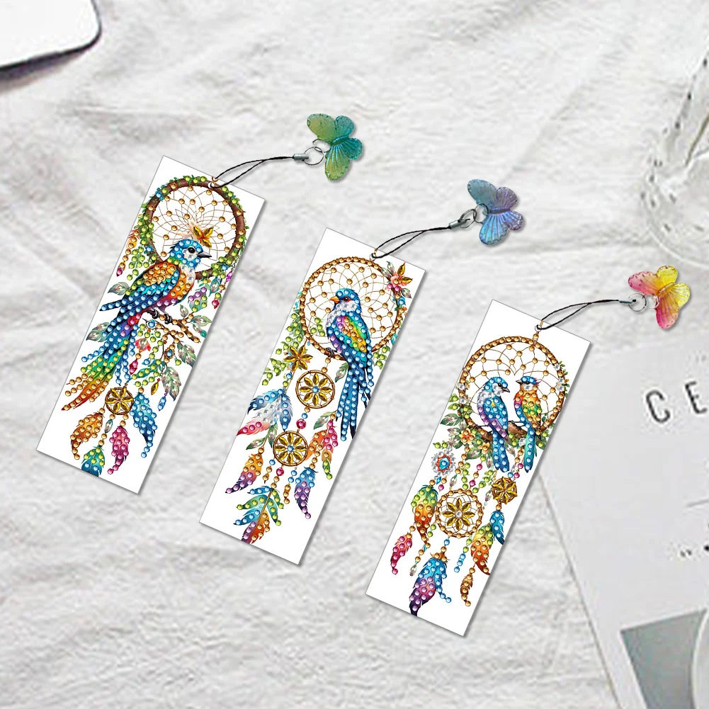 3Pcs Special Shape Dream Catcher Bird Diamond Painting Art Bookmark for Books