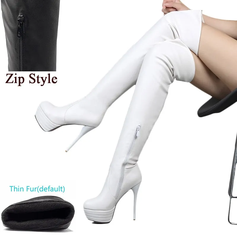 BONJOMARISA Plus Size 32-46 Lady Sexy Over Knee Thigh High Boots Women Autumn Fashion Thin High Heels Platform Women Shoes Woman