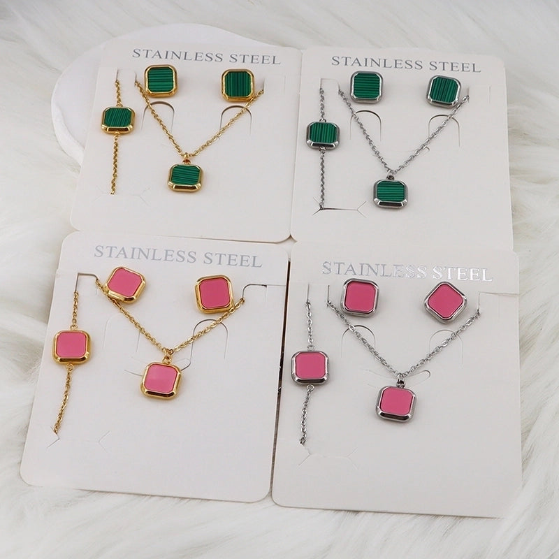 Minimalist Classic Style Square Shell 304 Stainless Steel Gold Plated Jewelry Set