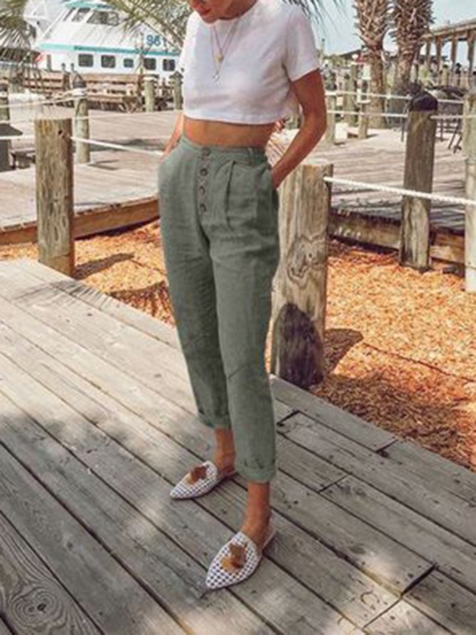 5 Colors Plain Buttoned Pockets 2019 New Pants