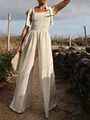 Plain Striped Elasticity Wide Leg Jumpsuits