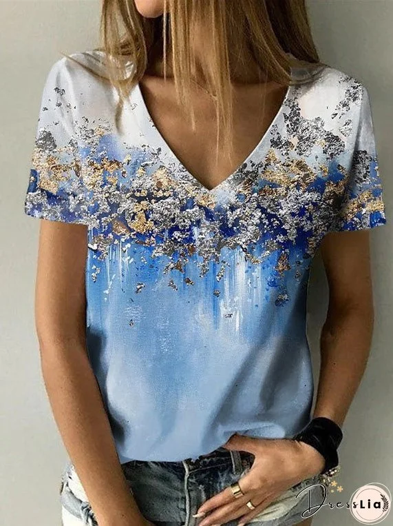 Women's T-Shirts V-Neck Printed Short Sleeve T-Shirt