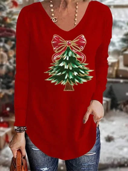 Women's Long Sleeve Scoop Neck Graphic Printed Tops