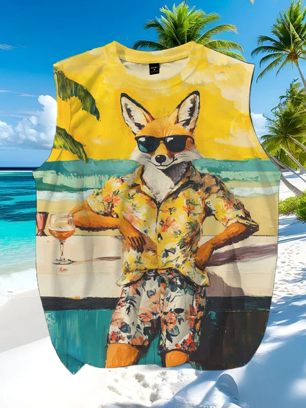 Men's Beach Coolest Fox Art Print Vacation Tank Top