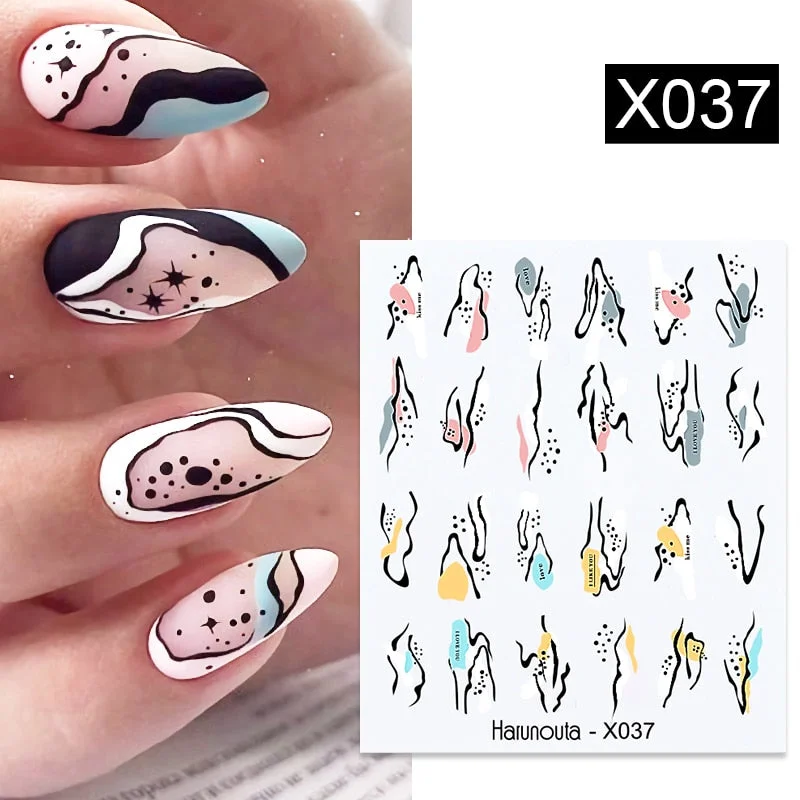 Harunouta Autumn Flowers Leaves Line Patter Nails Sticker Nail Art Decorations Decals Water Transfer Slider Foil Manicures Wraps-Nail Inspo