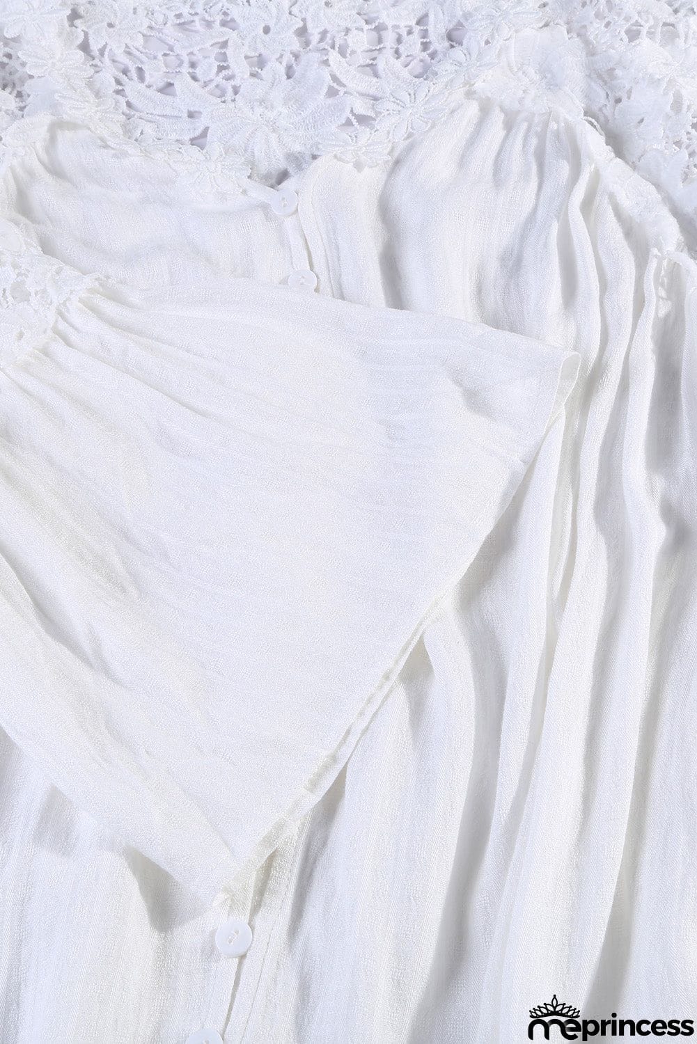 Long Sleeve Button Chic White Crochet Lace Top