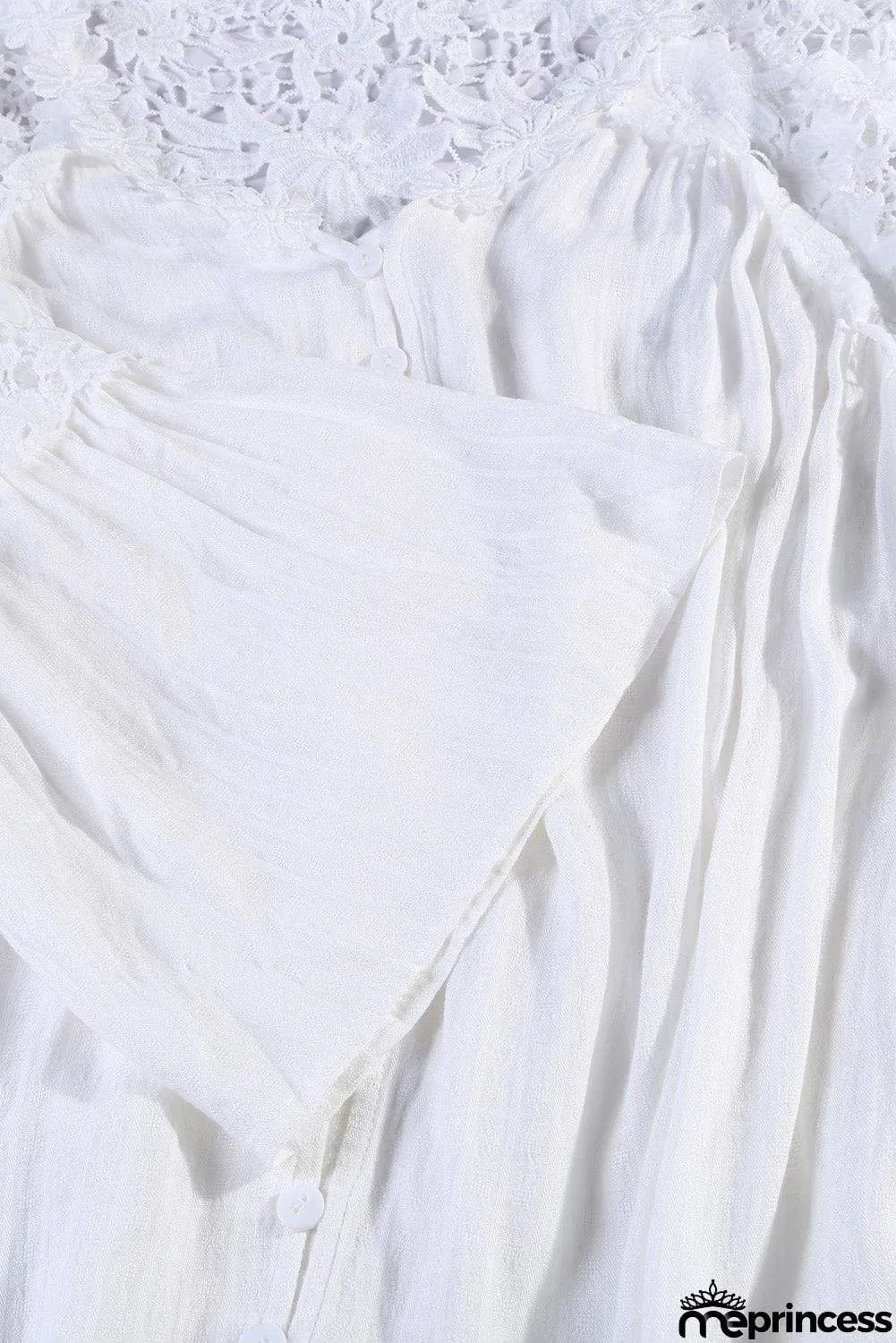 Long Sleeve Button Chic White Crochet Lace Top