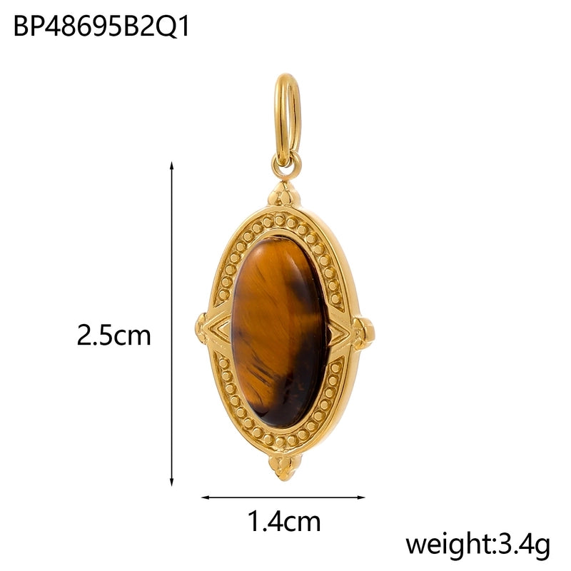 1 Piece 14*25mm 304 Stainless Steel Natural Stone Oval Pendant Jewelry Accessories