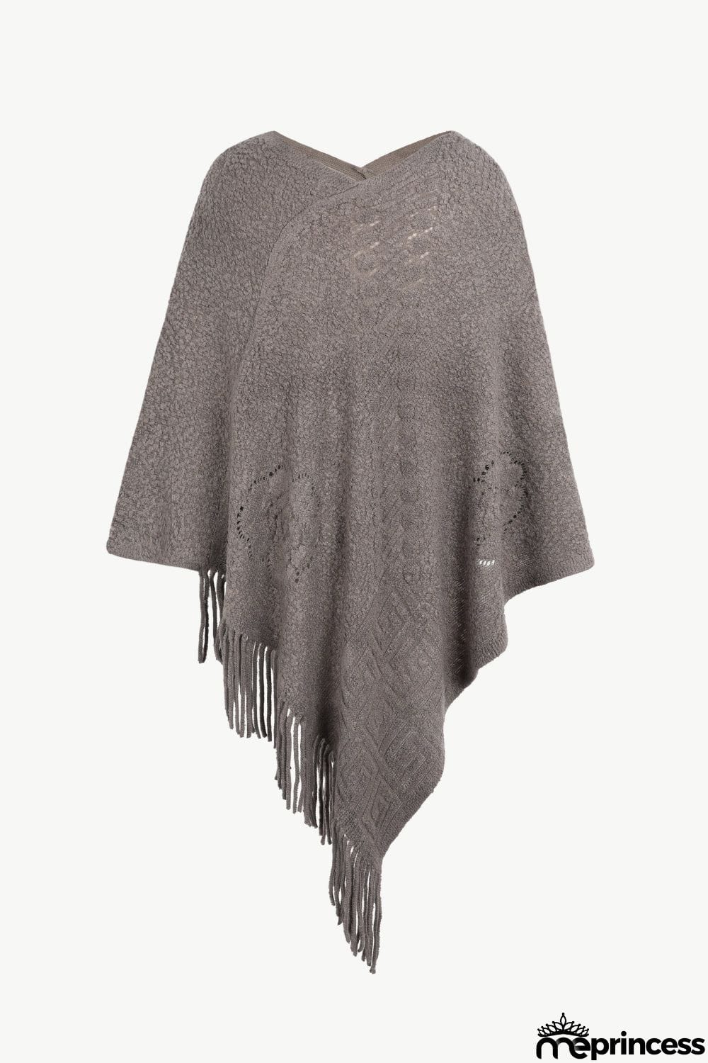 Pearl Trim Fringe Hem Poncho