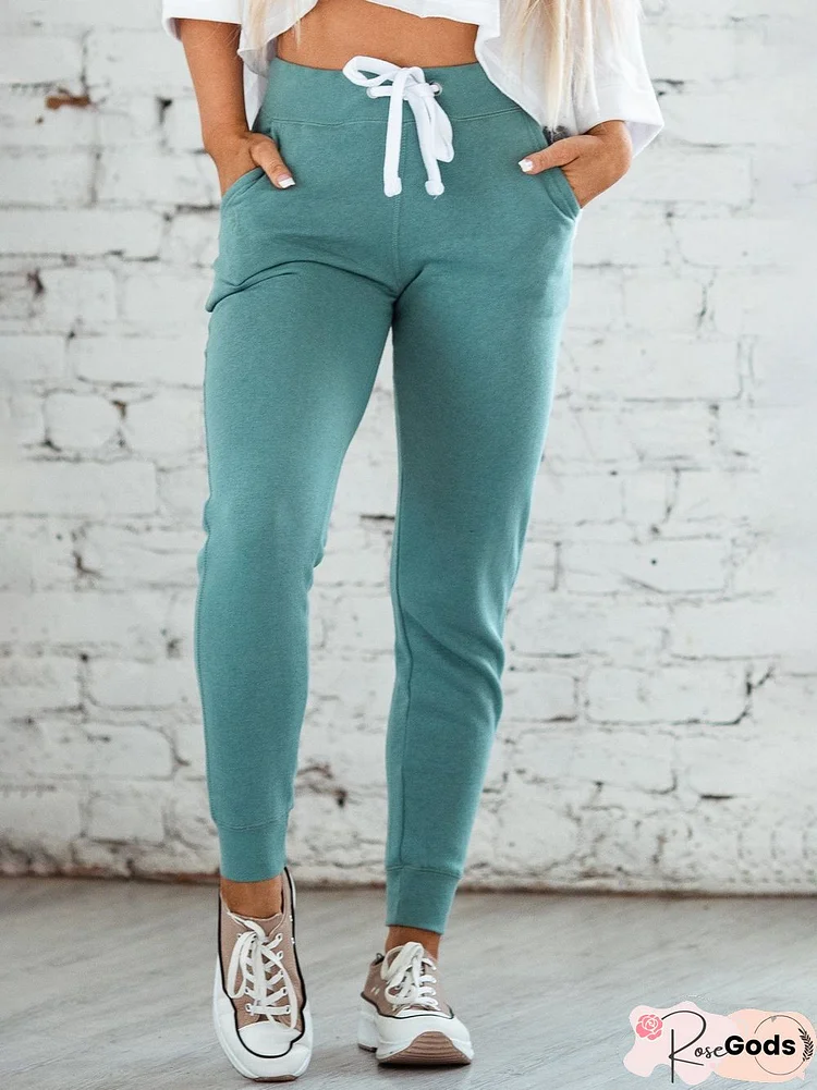 Casual Plain Knitted Elastic Waist Pants