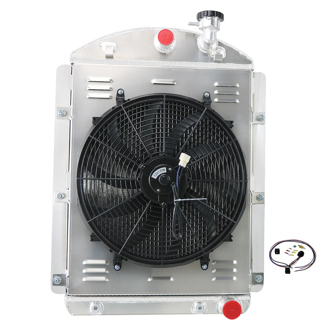 Alloyworks 4 Rows Aluminum Radiator with Shroud Fan For 1941-1946 Chevy Pickup V8 Small Block 16" 120W 29 1/4" Height X 20 5/8" Width