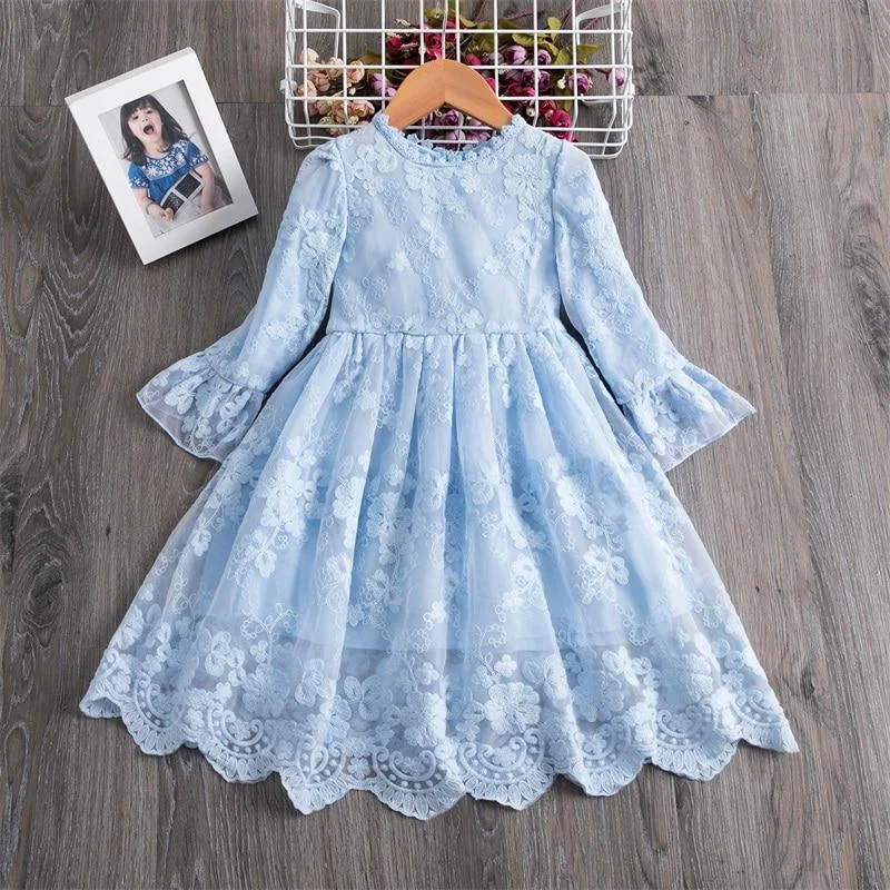 Kids Dresses For Girls Floral Lace Princess Dress Sleeveless Birthday Xmas Clothes Mesh Tutu Dress Girls 3-8Yrs Casual Clothing